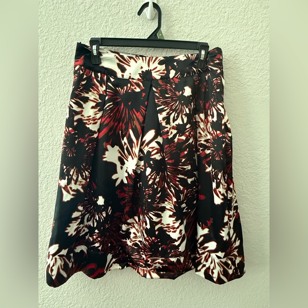 Worthington Black and Red Floral A-Line Skirt